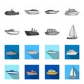 Protection boat, lifeboat, cargo steamer, sports yacht.Ships and water transport set collection icons in monochrome,flat Royalty Free Stock Photo