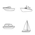Protection boat, lifeboat, cargo steamer, sports yacht.Ships and water transport set collection icons in monocrome style