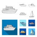 Protection boat, lifeboat, cargo steamer, sports yacht.Ships and water transport set collection icons in outline,flat Royalty Free Stock Photo