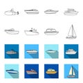 Protection boat, lifeboat, cargo steamer, sports yacht.Ships and water transport set collection icons in outline,flat Royalty Free Stock Photo