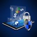 Protection business with padlock on tablet,tablet illustration