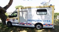 Protection Civile logo brand and text sign on rescue truck ambulance van rescue victims car in street French securite civil