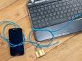 Protection of computer and mobile phone with secure lock. Royalty Free Stock Photo