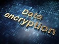 Protection concept: Golden Data Encryption on digital background