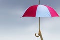 Protection concept: hand holding rainbow umbrella distinctively unique Royalty Free Stock Photo