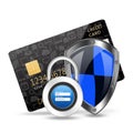 Protection concept with padlock on creditcard