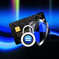 Protection concept with padlock on creditcard