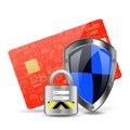 Protection concept with padlock on creditcard