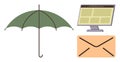 Protection Concept with Umbrella, Digital Communication, and Technology Elements Royalty Free Stock Photo