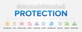 Protection concept vector icons set infographic background illustration. Data, Technology, Privacy, Security, Encrypted, Safety. Royalty Free Stock Photo