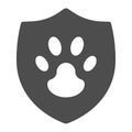 Protection emblem of pets solid icon, animal hospital concept, Pets Care Logo sign on white background, Animal paw on