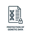 Protection of Genetic Data Line Icon. Private Dna Information in Document with Padlock Linear Pictogram. Safe Genetic