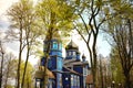 Blue domes of Orthodox Church in Puchly village, Podlasie Region, Eastern Poland.