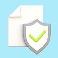 Protection icon consisting of a white sheet and a shield 3d render