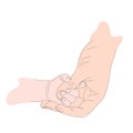 Protection and Parental Care contour to the child holds the father by the finger in line art style, the concept of maternal isolat