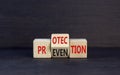 Protection and prevention symbol. Concept word Protection Prevention on wooden cubes. Beautiful grey table grey background. Royalty Free Stock Photo