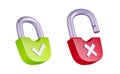 3d red and green padlock with tick and cross sign Royalty Free Stock Photo