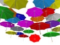 Protection safety insurance bad weather clouds rain thunders family 3d character under red huge umbrella - 3d rendering