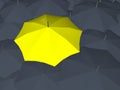 Protection safety insurance bad weather clouds rain thunders family 3d character under red huge umbrella - 3d rendering