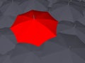 Protection safety insurance bad weather clouds rain thunders family 3d character under red huge umbrella - 3d rendering