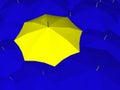 Protection safety insurance bad weather clouds rain thunders family 3d character under red huge umbrella - 3d rendering