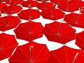 Protection safety insurance bad weather clouds rain thunders family 3d character under red huge umbrella - 3d rendering