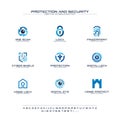 Protection and security creative symbols set, font concept. Home, people secure abstract business logo. Safe lock