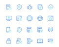 Protection and Security Vector Line Icons Set. Business Data Protection Technology, Cyber Security, Computer Network Royalty Free Stock Photo