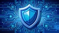 Protection Shield and Blue Circuit Background. Data security Concept Royalty Free Stock Photo