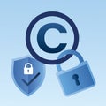 Protection sign copyright with padlock and security shield. Patent Office, Bureau banner. Legal consultation