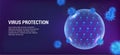 Protection virus, Round sphere bubble shield, reflects viral infection. Purple banner concept infection protection. 3D