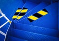 Protection warning signs on ferryboat blue staircase Royalty Free Stock Photo