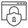 Protection window line icon. Web browser safety with lock. Security technology vector design concept, outline style