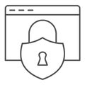 Protection window thin line icon. Web browser safety with lock. Security technology vector design concept, outline style