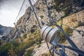 Protection wire mesh against falling rocks from the mountains.