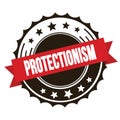 PROTECTIONISM text on red brown ribbon stamp