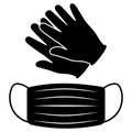 Protective black gloves and mask. Latex medical gloves as a symbol of protection against viruses and bacteria. Medical or Surgical