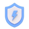 Protective blue shield featuring a lightning bolt, symbolizing energy or electrical protection, isolated on white background Royalty Free Stock Photo