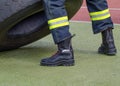 Protective boots of a firefighter. Royalty Free Stock Photo