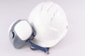 Protective construction helmet and dust respirator Royalty Free Stock Photo