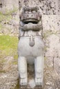 Protective deity Shisa lion sculpture on the front of the Kankaimon gate of Shuri Castle in the Shuri neighborhood of Naha, the