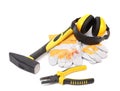 Protective ear muffs gloves and tools Royalty Free Stock Photo