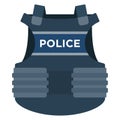 Dark gray policeman body armor vector icon flat isolated.