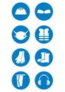 Protective equipments and workwear, collection of icons, eps.