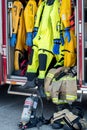 Protective gear for firefighters on display