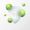 Protective glass morphism shield vector icon with blur, transparent glass and green spheres. For web and ui design Royalty Free Stock Photo