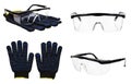 Protective gloves and glasses, set and collection Royalty Free Stock Photo