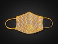 Protective gold diamond face mask, face mask made out of gold diamond isolated on black background