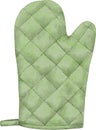 Protective green glove for hot food painted in watercolor. Kitchen utensils for cooking on a white background.
