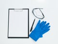 Protective laboratory accessories with pen and clipboard